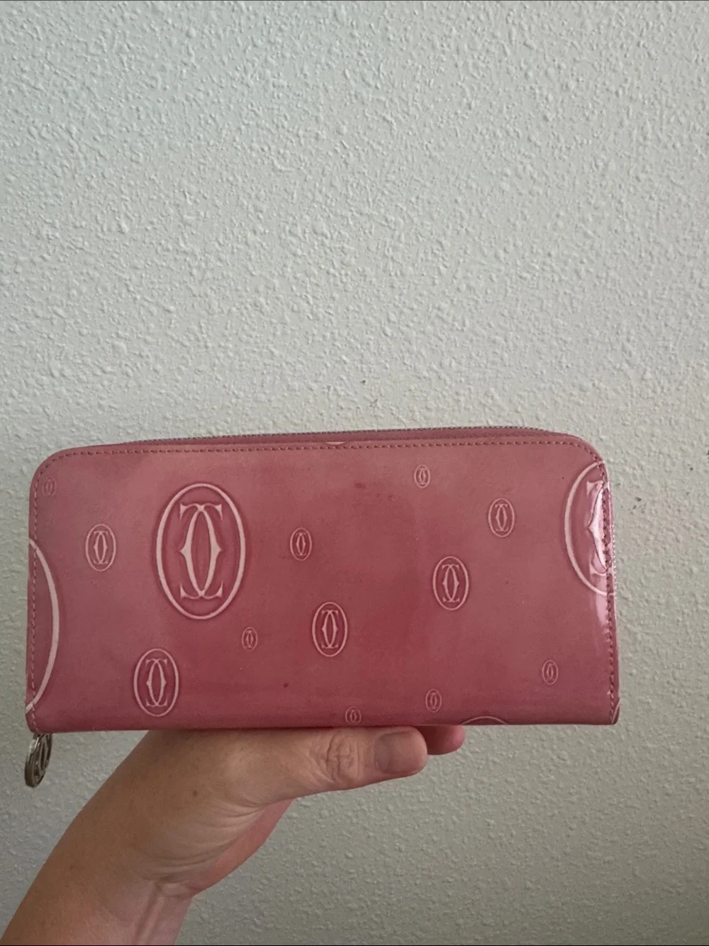 Cartier Happy Birthday Pink Patent Leather Zip Wallet EUC